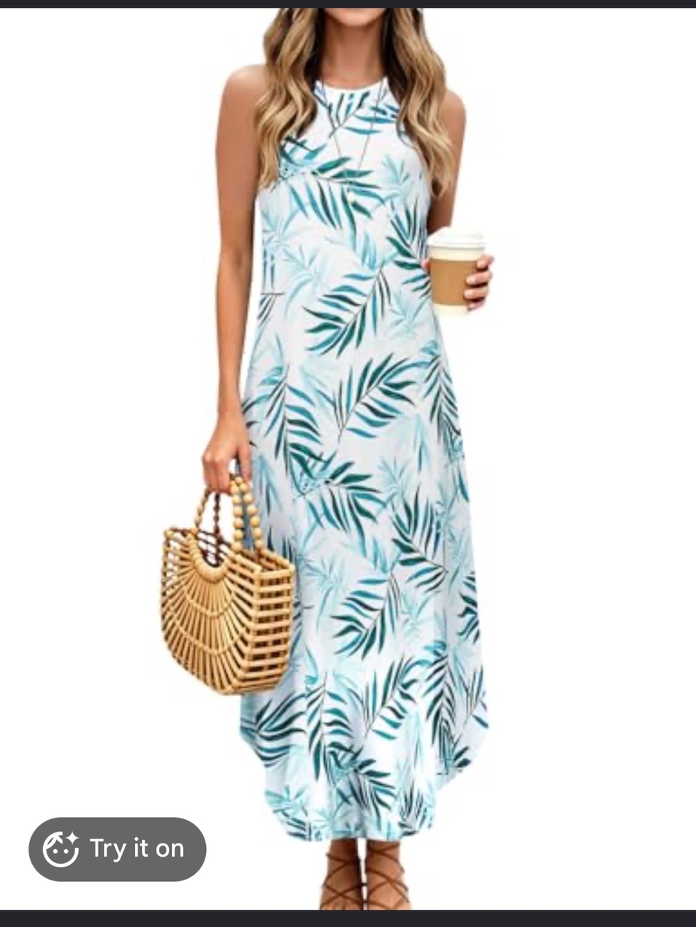 Casual Loose Sleeveless tropical Maxi Sundress w pockets ladies Medium